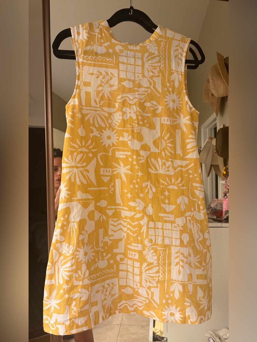 NWOT- Sisstrevolution - Yellow & White Patterned Linen Summer Shift Dress - S